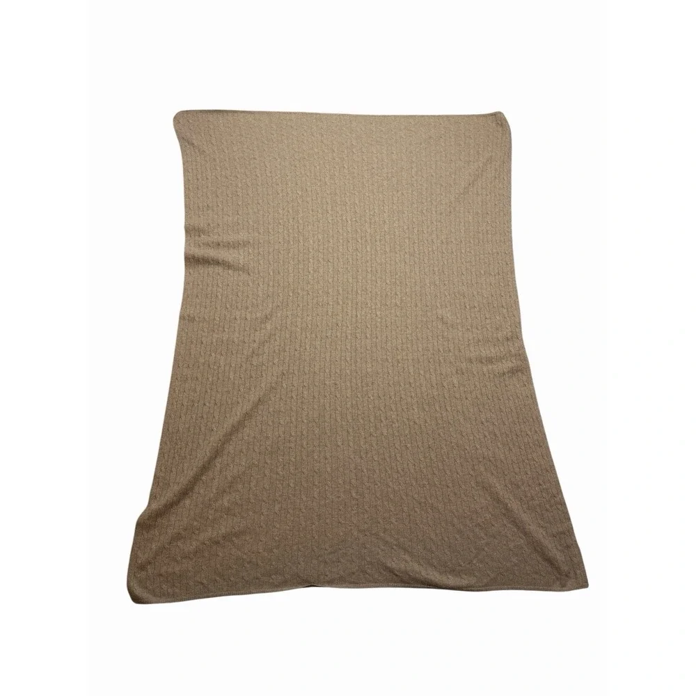 Ralph Lauren 100% Cashmere Cable Knit Blanket Throw Wrap 43x56 + Pillow Tan‎ Set